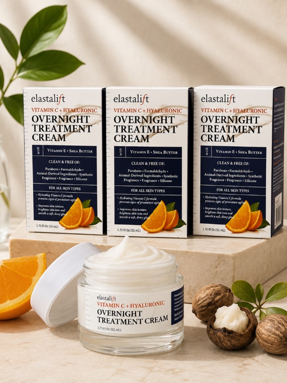 3x ElastaliFt Vitamin C Hyaluronic Overnight Treatment Cream 1.75oz New